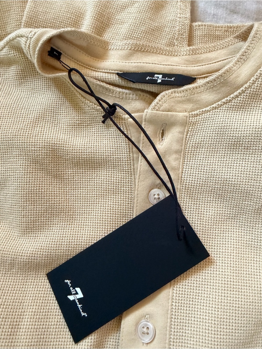 7 For All Mankind Long Sleeve Henley in Light Beige - Picture 4 of 12
